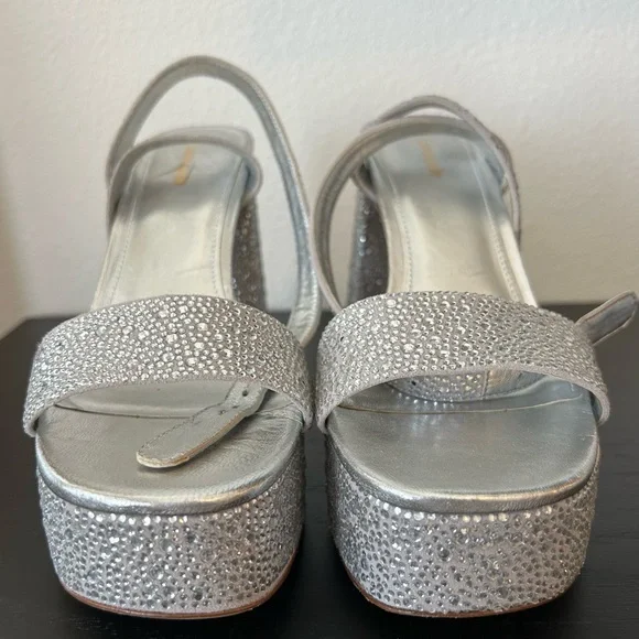 Larroudé Dolly Ankle Strap Platform Sandal Silver Crystal